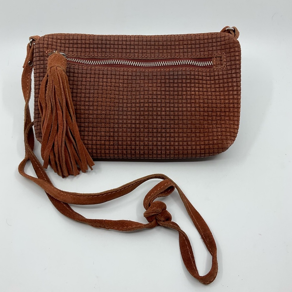 Violeta by Mango Textured Woven Suede Crossbody Bag